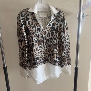 Brochu Walker Leopard Print V-Neck Sweater